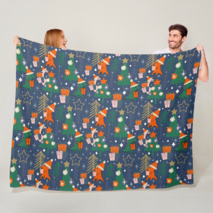 Dinosaur Christmas Party Blue Fleece Blanket