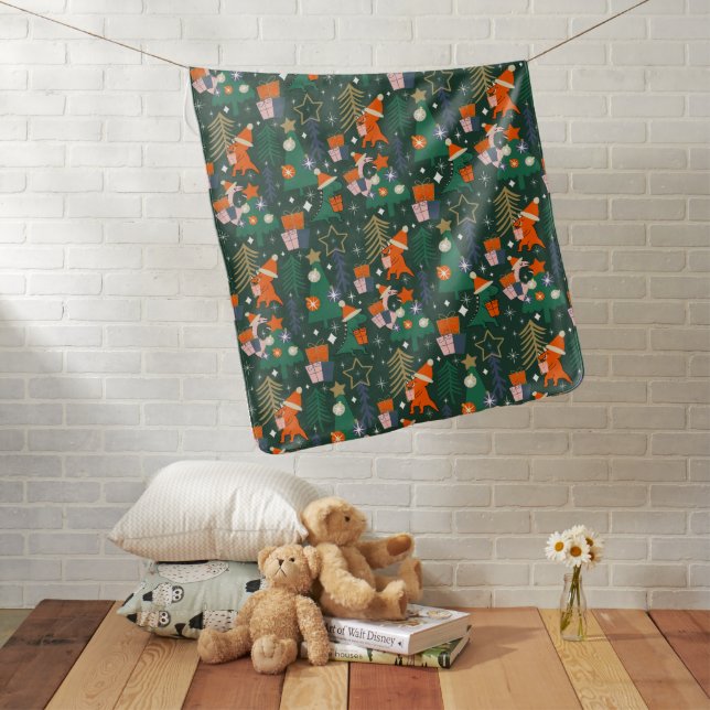 Dinosaur Christmas Party Green  Baby Blanket (In Situ)