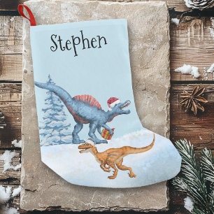 Dinosaur Christmas Raptor Watercolor Name  Small Christmas Stocking