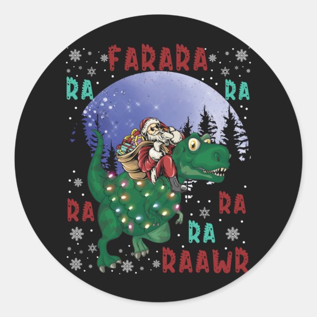 Dinosaur Christmas Santa Claus Classic Round Sticker (Front)