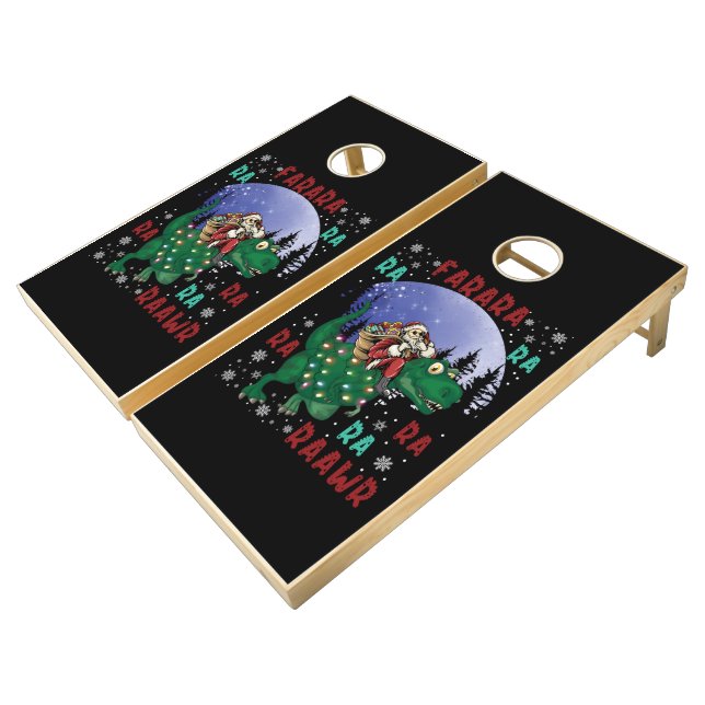 Dinosaur Christmas Santa Claus Cornhole Set (Angled)
