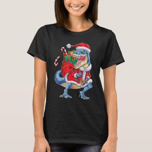 Dinosaur Christmas Santa Claus rex Boys Men Xmas T-Shirt