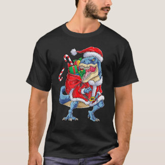 Dinosaur Christmas Santa Claus rex Boys Men Xmas T-Shirt