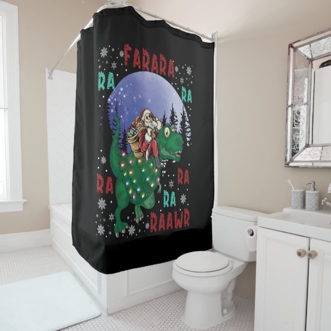 Dinosaur Christmas Santa Claus Shower Curtain (In Situ)