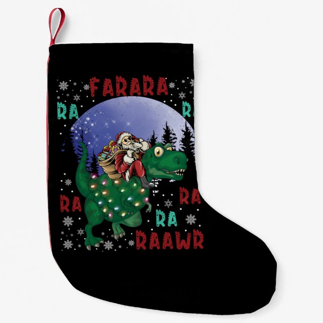 Dinosaur Christmas Santa Claus Small Christmas Stocking (Front)