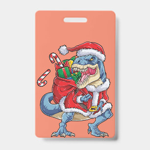 Dinosaur Christmas Santa Claus T rex Boys Men Badge