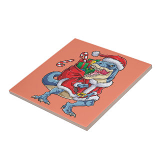 Dinosaur Christmas Santa Claus T rex Boys Men Ceramic Tile