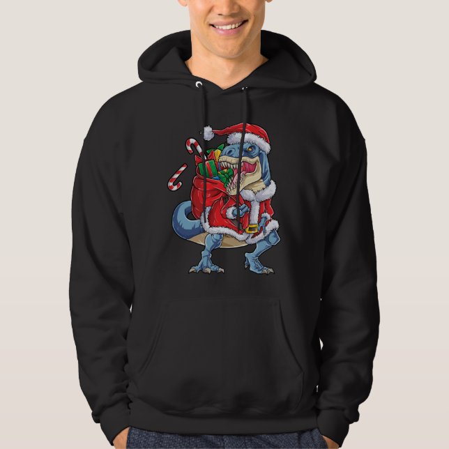Dinosaur Christmas Santa Claus T rex Boys Men Hoodie (Front)