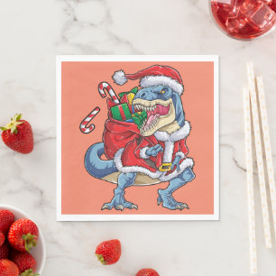 Dinosaur Christmas Santa Claus T rex Boys Men Napkins