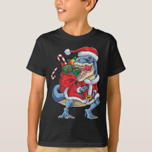 Dinosaur Christmas Santa Claus T rex Boys Men T-Shirt