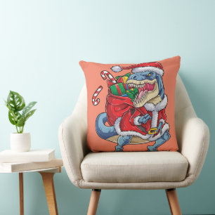 Dinosaur Christmas Santa Claus T rex Boys Men Throw Pillow