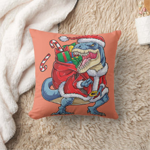 Dinosaur Christmas Santa Claus T rex Boys Men Throw Pillow