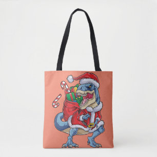 Dinosaur Christmas Santa Claus T rex Boys Men Tote Bag