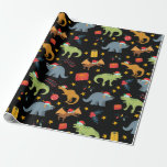 Dinosaur Christmas Santa Hat Pattern, Black Wrapping Paper<br><div class="desc">Christmas Dinosaur Pattern Wrapping Paper Roll for a Kid Who Loves Dinos!</div>