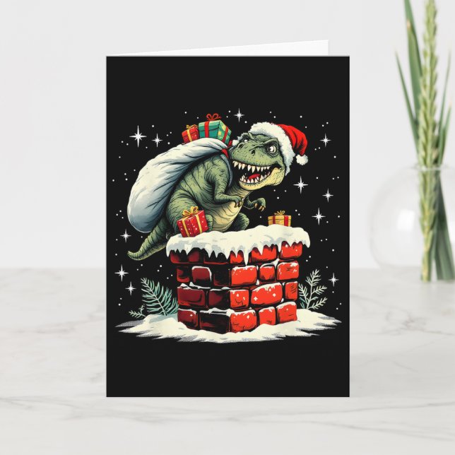 Dinosaur Christmas Santa Xmas  Card (Front)