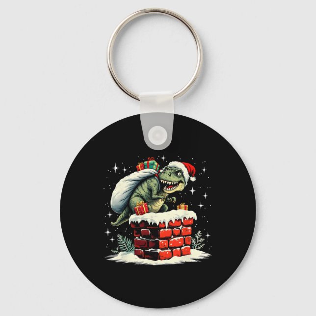 Dinosaur Christmas Santa Xmas  Keychain (Front)