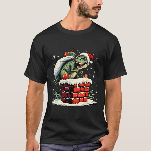 Dinosaur Christmas Santa Xmas  T-Shirt (Front)