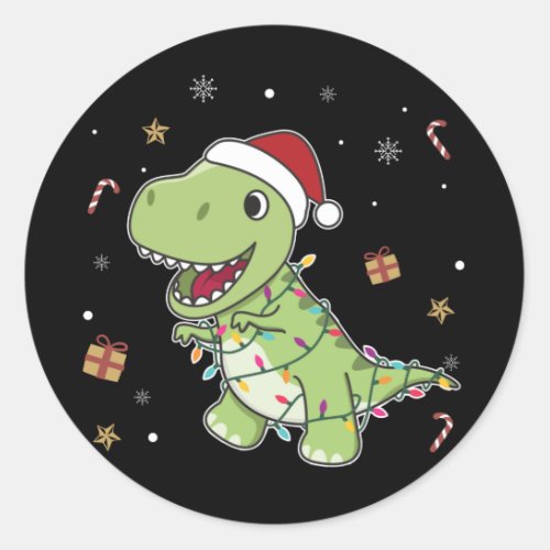 Dinosaur Christmas Snow Winter T_Rex Dino Classic  Classic Round Sticker