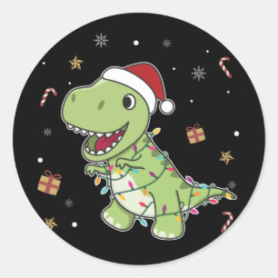 Dinosaur Christmas Snow Winter T-Rex Dino Classic Classic Round Sticker