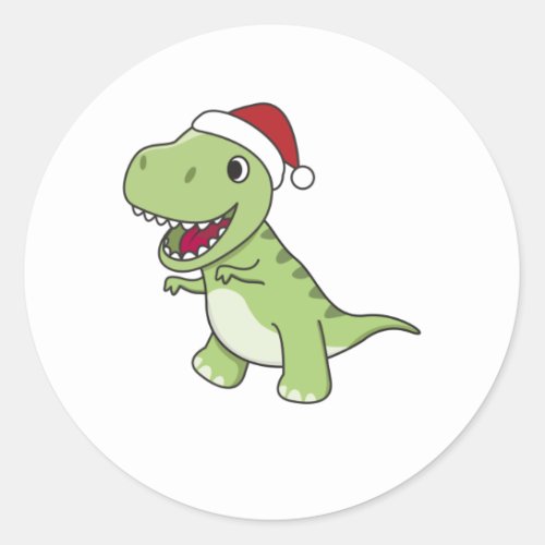 Dinosaur Christmas Snow Winter T_Rex Dino Classic Round Sticker