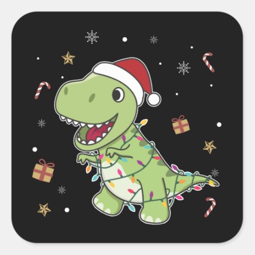 Dinosaur Christmas Snow Winter T_Rex Dino Square S Square Sticker