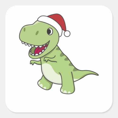 Dinosaur Christmas Snow Winter T_Rex Dino Square Sticker