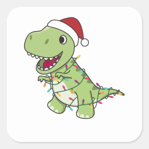 Dinosaur Christmas Snow Winter T_Rex Dino Square Sticker