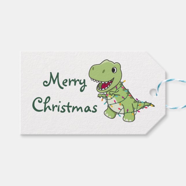 Dinosaur Christmas Snow Winter T-Rex Dino Trucker  Gift Tags (Front (Horizontal))