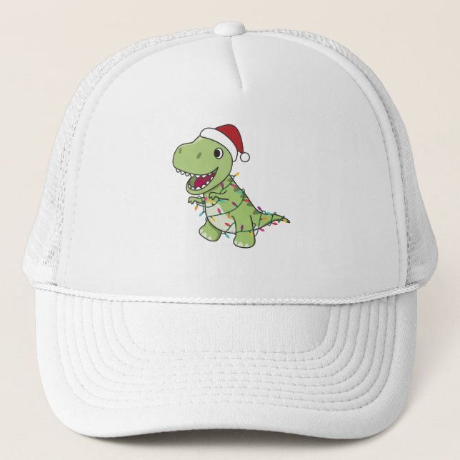 Dinosaur Christmas Snow Winter T-Rex Dino Trucker Hat (Front)