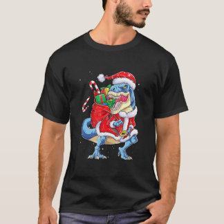 Dinosaur Christmas T Rex Santa Claus Xmas Boys Kid T-Shirt