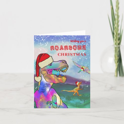 Dinosaur Christmas T_Rex Santa Holiday Card