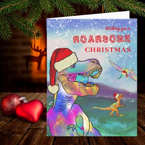 Dinosaur Christmas T_Rex Santa Holiday Card