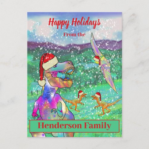 Dinosaur Christmas T Rex Santa Personalized Budget Holiday Postcard