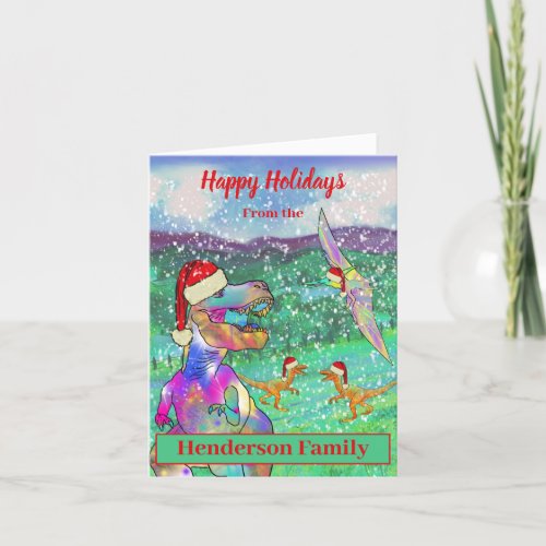 Dinosaur Christmas T Rex Santa Personalized Holiday Card