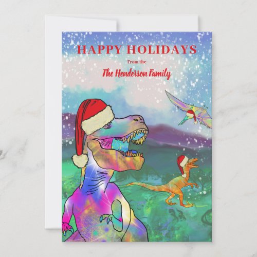 Dinosaur Christmas T Rex Santa Personalized Holiday Card