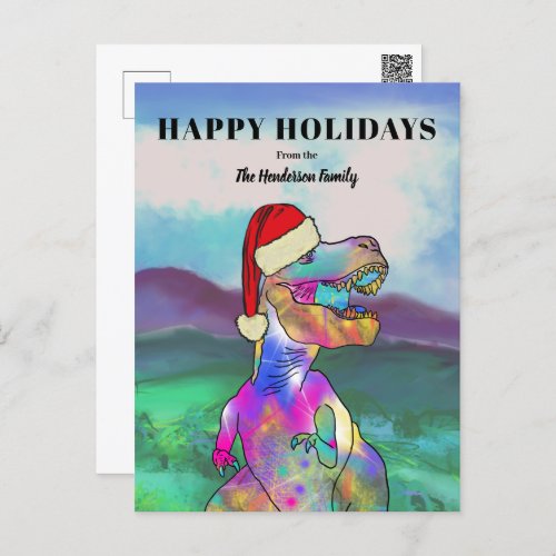 Dinosaur Christmas T Rex Santa Personalized Holiday Postcard