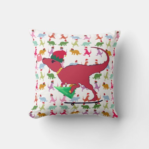 Dinosaur Christmas Throw Pillow