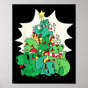 Dinosaur Christmas Tree Cartoons Holiday Tyrannosa Poster