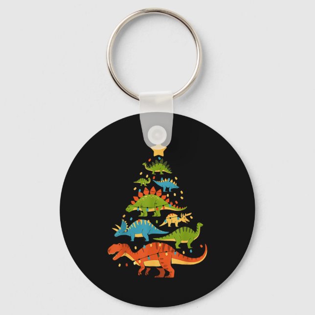 Dinosaur Christmas Tree Dino Trex Dinosaur Lover C Keychain (Front)