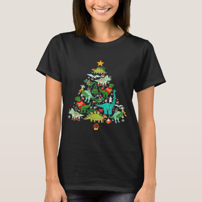 Dinosaur Christmas Tree I Believe In Santa And Din T-Shirt (Front)
