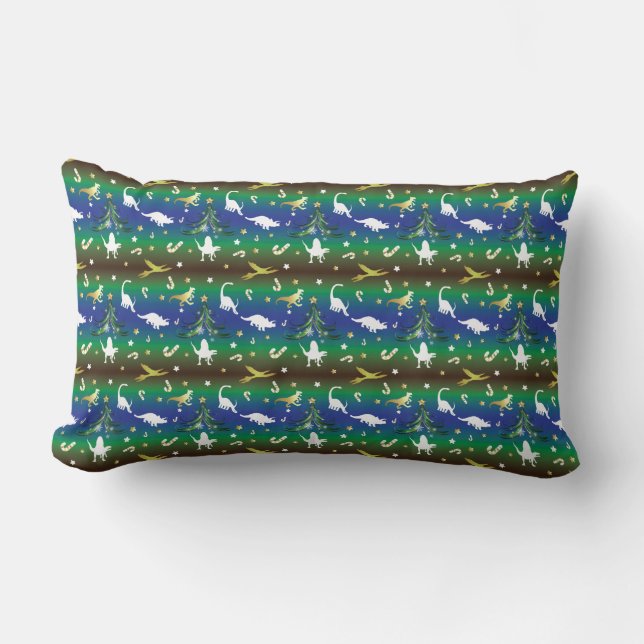 Dinosaur Christmas Tree Lumbar Pillow (Front)