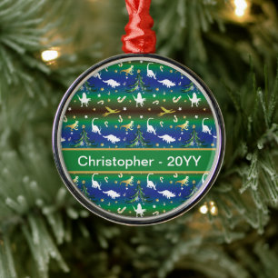 Dinosaur Christmas Tree Metal Ornament