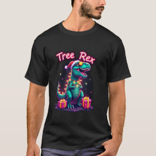Dinosaur Christmas Tree Rex Lights Men Women Boys  T-Shirt