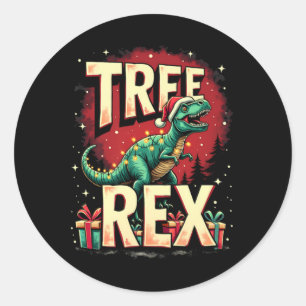 Dinosaur Christmas Tree Rex Men Boys Girls Xmas Li Classic Round Sticker