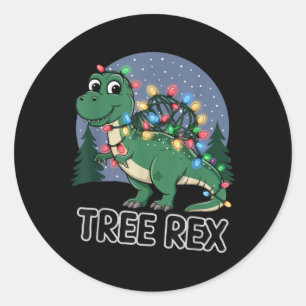 Dinosaur Christmas Tree Rex Pajamas Men Boys Xmas Classic Round Sticker