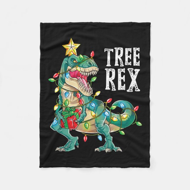 Dinosaur Christmas Tree Rex Pajamas Men Boys Xmas  Fleece Blanket (Front)