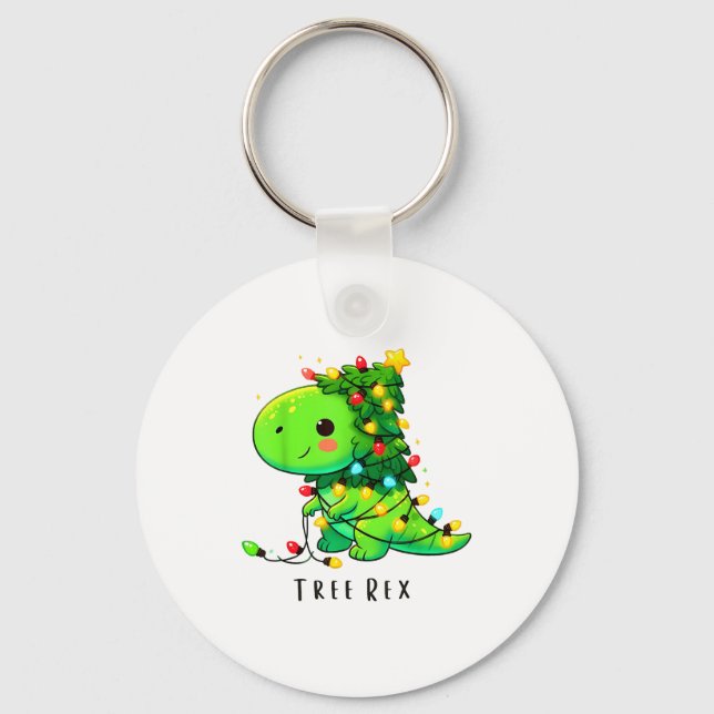 Dinosaur Christmas Tree Rex Pajamas Men Boys Xmas  Keychain (Front)