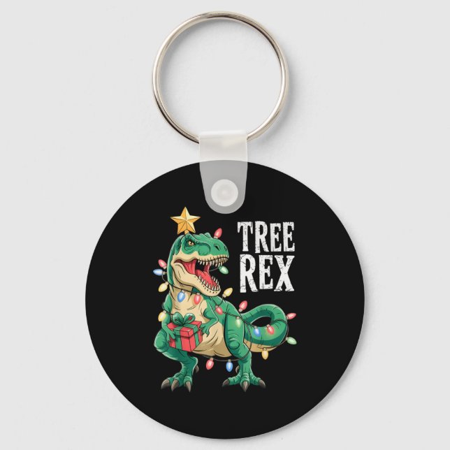 Dinosaur Christmas Tree Rex Pajamas Men Boys Xmas  Keychain (Front)