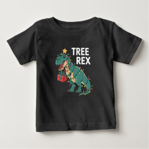Dinosaur Christmas Tree Rex Pajamas Xmas Lights Baby T-Shirt