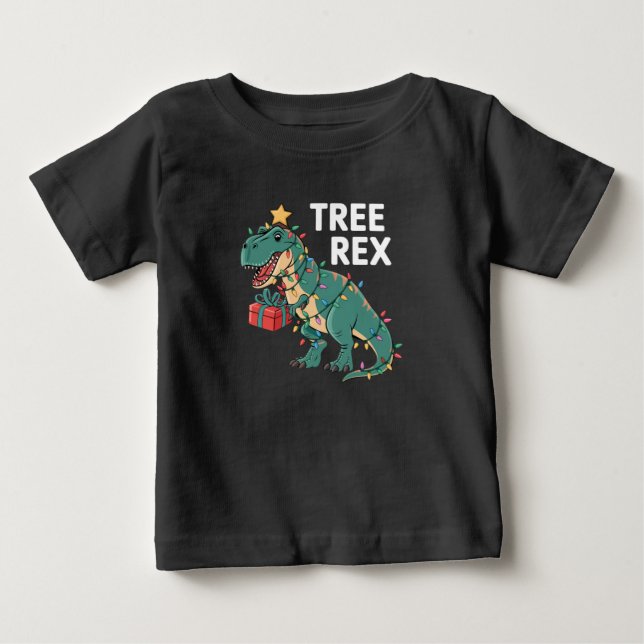Dinosaur Christmas Tree Rex Pajamas Xmas Lights  Baby T-Shirt (Front)